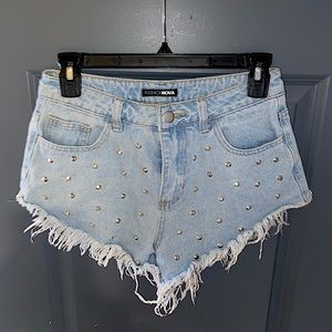 High-Waisted Jean Studded Shorts